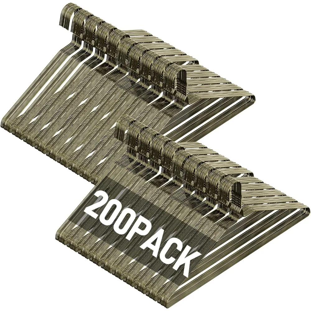 

Wire Metal Clothes Hangers Bulk 200 Pack for Standard Size Suits, Coats, Shirts, Pants, Skirts, Space Saving, Non Slip