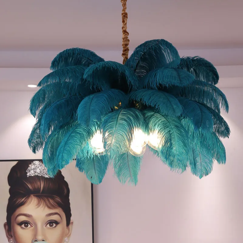 Nordic Modern Creative Minimalist Ostrich Feather Chandelier for Living Room Restaurant Bedroom Mall Clothing Milk Tea Shop Ligh