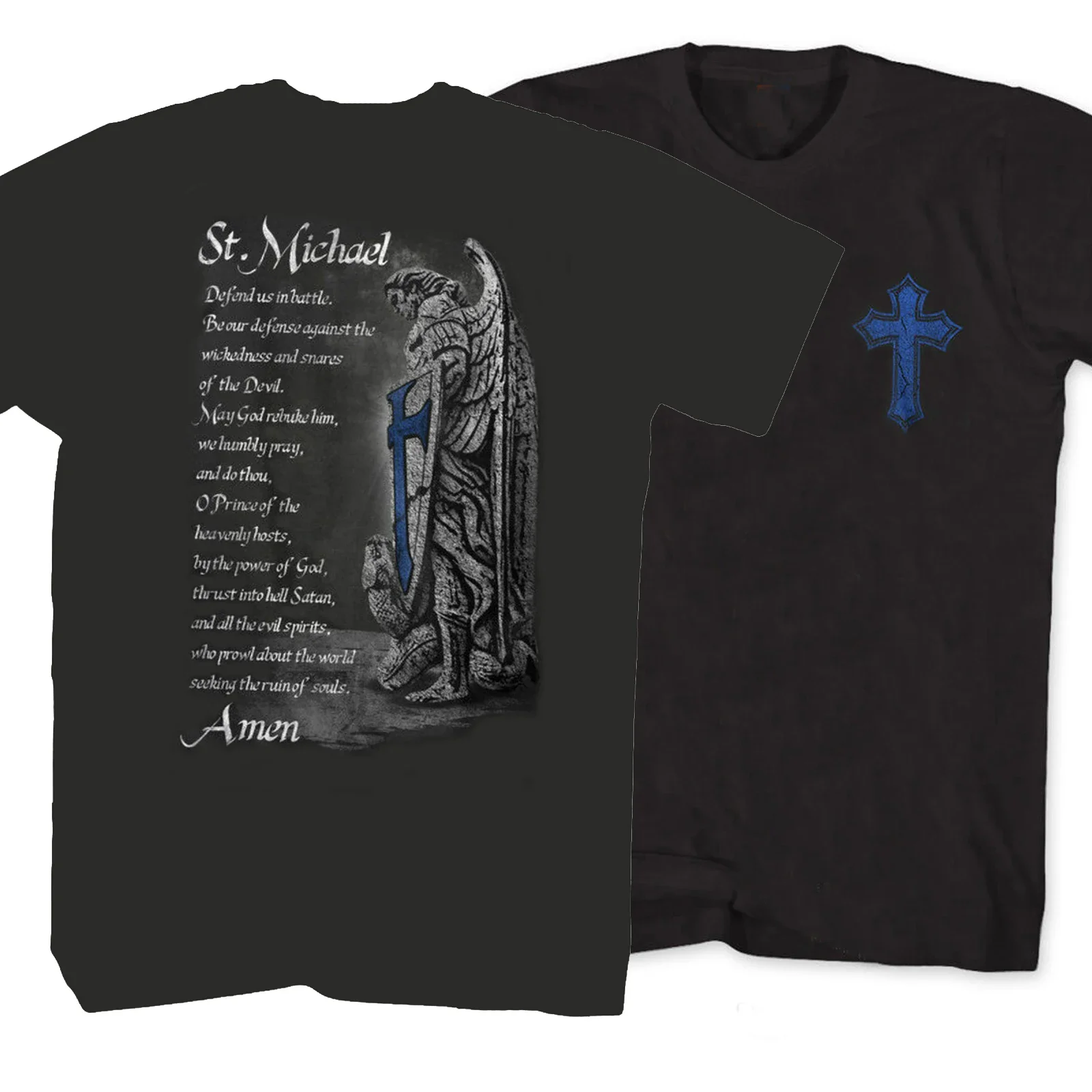 Saint Michael The Archangel Prayer Standard Mens T Shirt. 100% Cotton Short Sleeve O-Neck Casual T-shirts Loose Top Size S-3XL