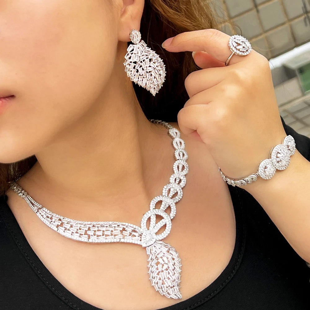 ThreeGraces 4pcs Brilliant Cubic Zirconia Stone Luxury African Dubai Bridal Jewelry Set for Women Party Dress Accessories TZ832