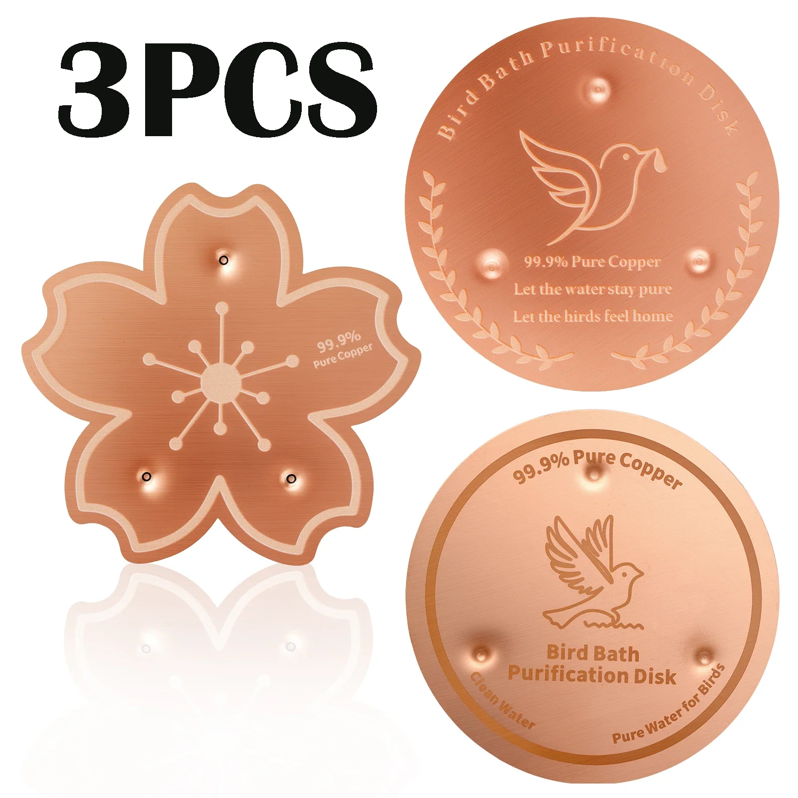 

3Pcs Bird Bath Purification Disk 99.99% Pure Copper Outside Birdbath Cleaner Disks Keeps Water Fresh for Outdoor for Bird Bath
