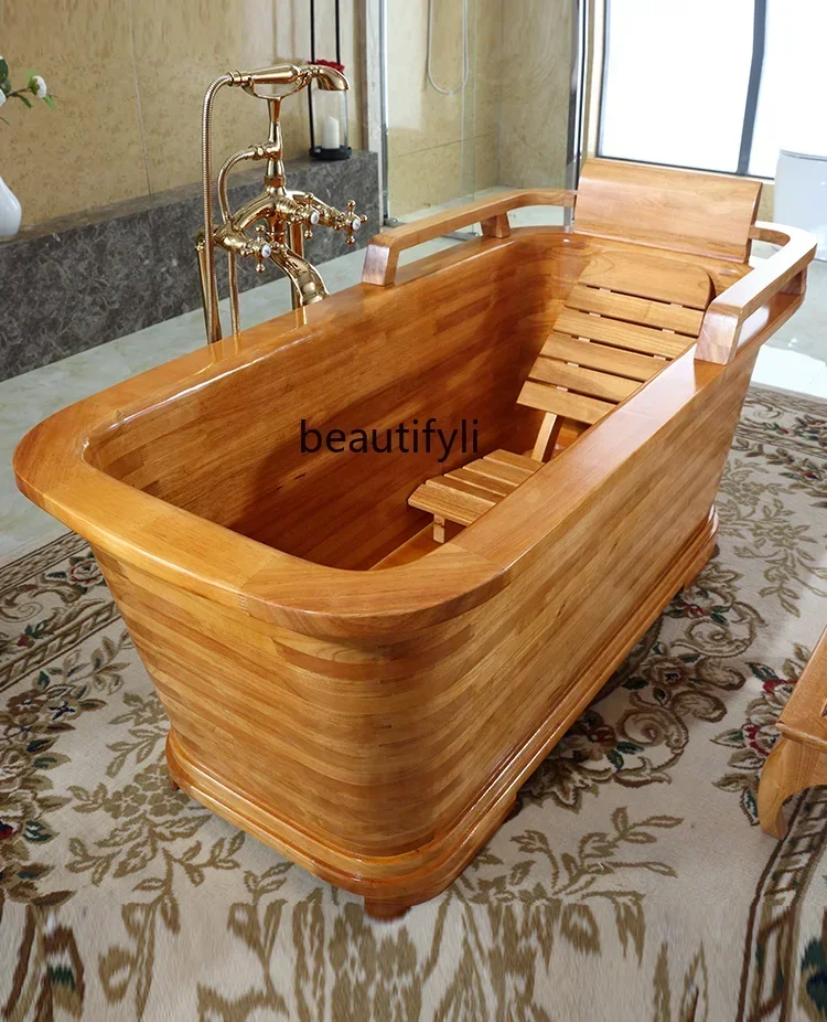 

45Oak Thickened Wooden Barrel Bathtub Adult Wooden Barrel Bath Solid Wood Bathtub Household Body Bath Barrel