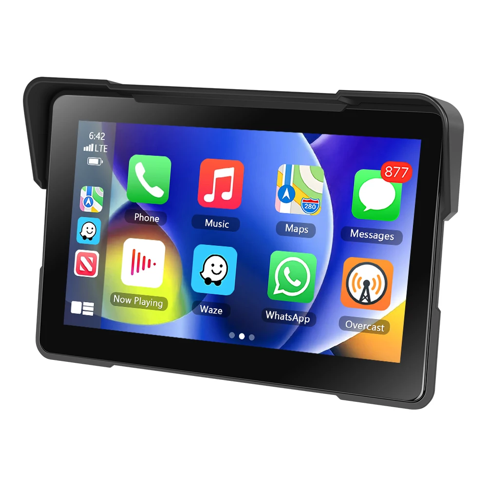 Podofo 7 Zoll Motorrad-DVR-Navigation Drahtloses CarPlay Android Auto Motorrad-Monitor Tragbarer Smart Player IP67 Wasserdicht