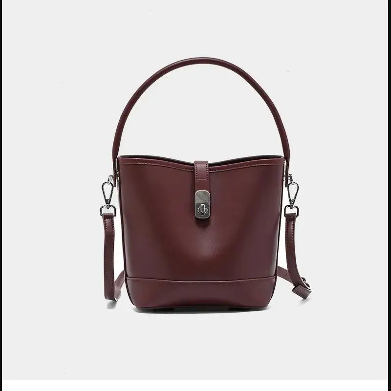 

Genuine Cowhide Leather Women's Bucket Handbag For Ladies Soft Large Capacity Shoulder & Crossbody Bag Luxury Brand Messenger