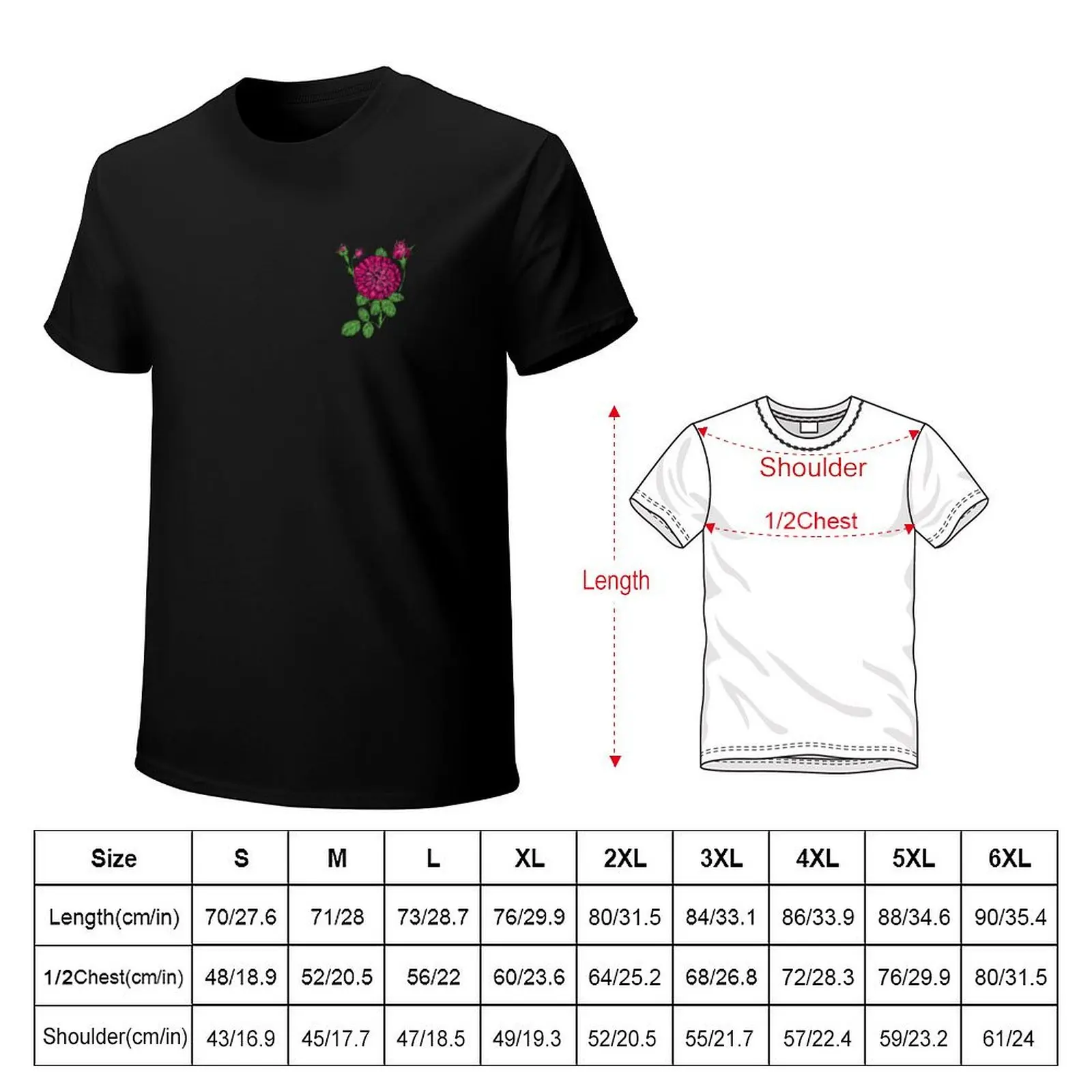 Deep Pink Rosette Rose Bloom Very Full 40+ Petals In 3+ Rows T-Shirt Basic Casual Wear Short Sleeve Top