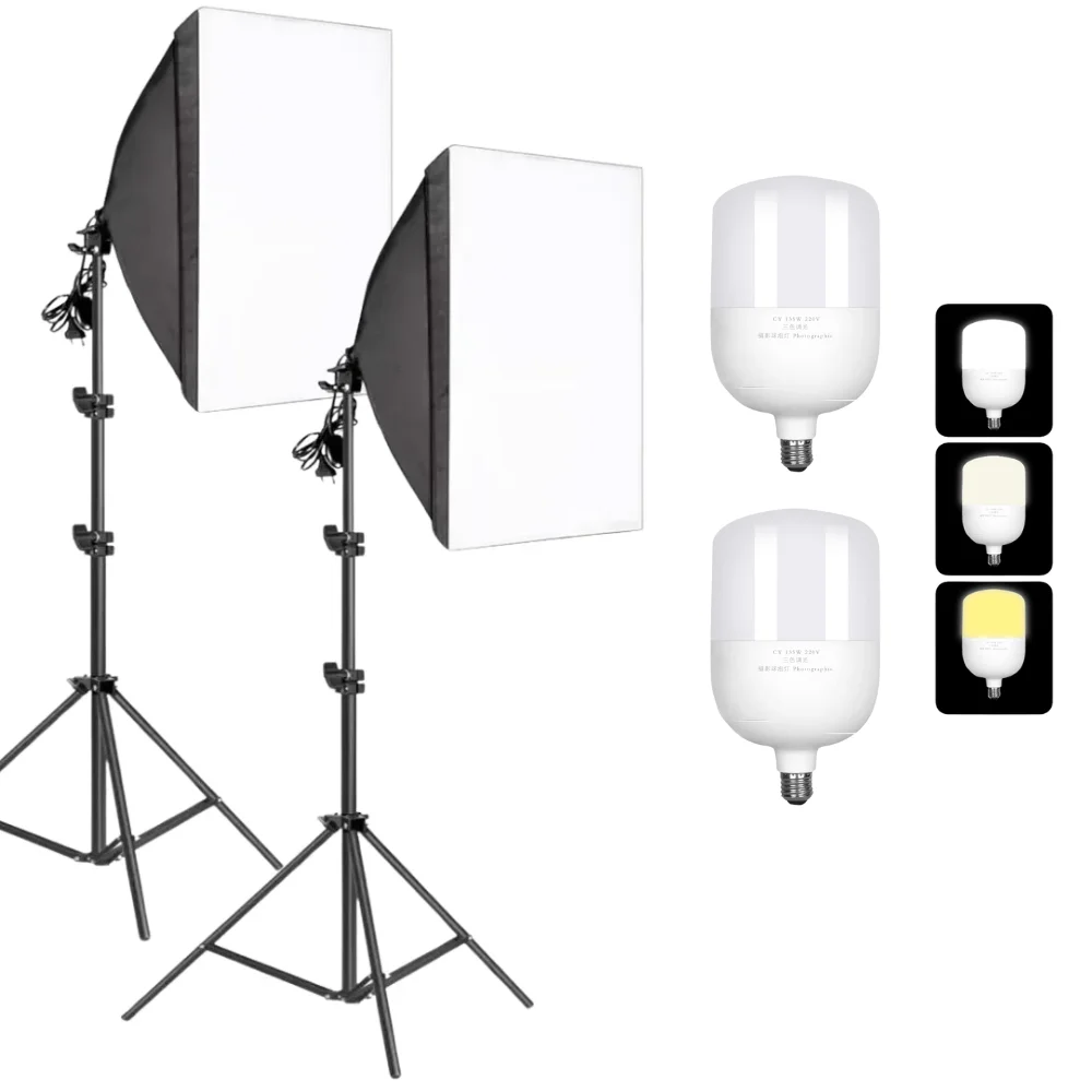 

Softbox with 2M Tripod Lighting Kits 50x70CM Continuous Light System Soft Box Photo Studio Equipment 135W