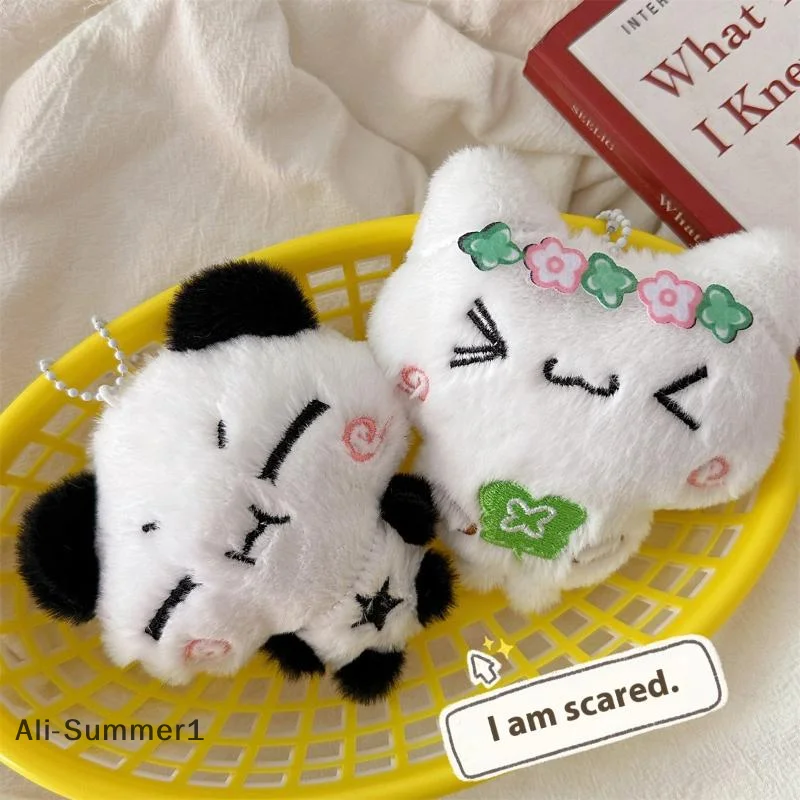 【E】Cartoon Animal Rabbit Panda Plush Pendant Keychain Kawaii Fashion Key Ring For Women Girls Cute Backpack Pendant Accessories