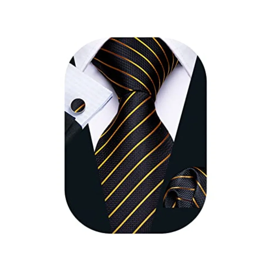 

Barry.Wang Tie Sets for Men Silk Stripe Necktie Woven Checke Hkerchief Cufflinks Formal Business Wedding