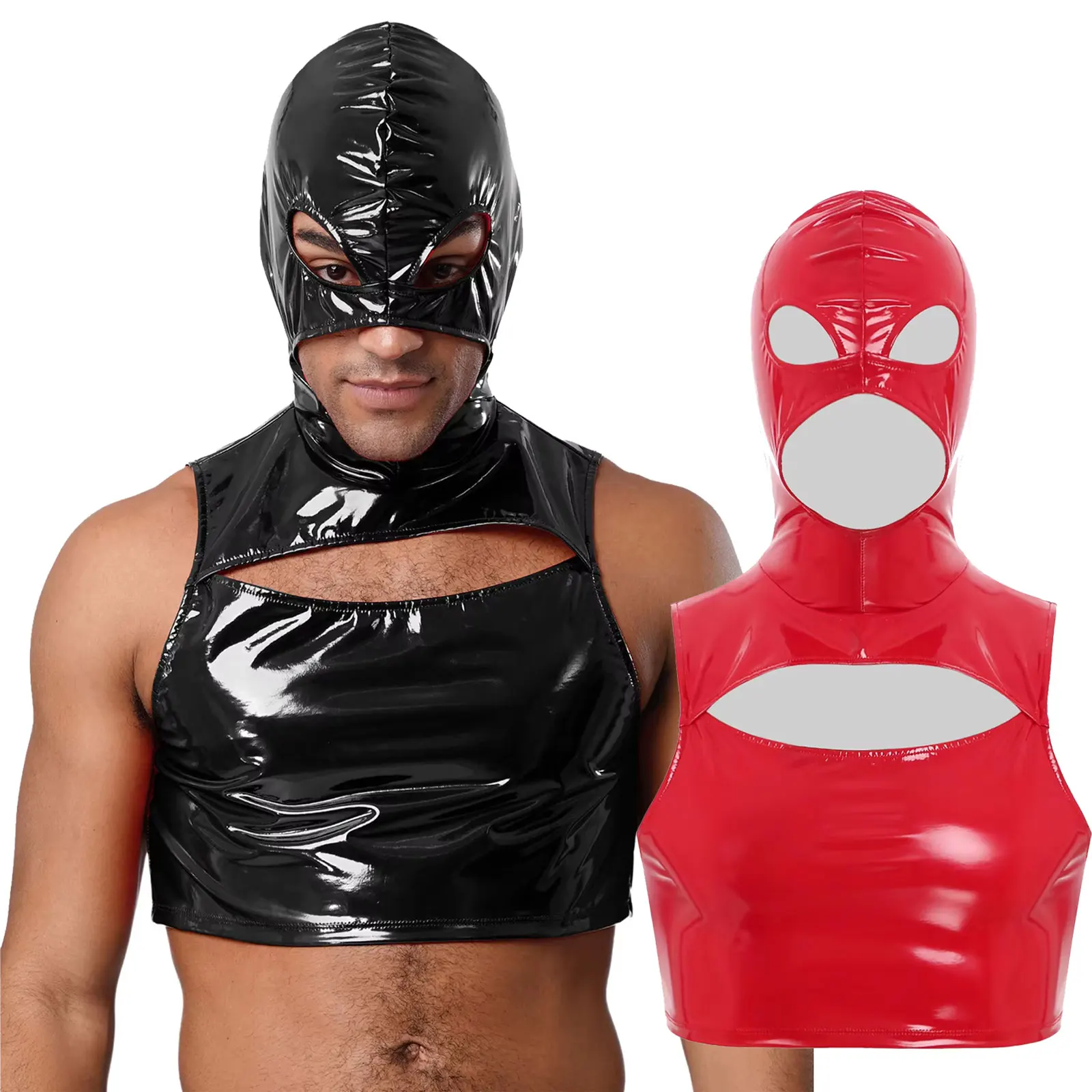 رجل نظرة الرطب براءات الاختراع والجلود المحاصيل الأعلى انقطاع سترة مخفية سستة قناع مقنعين تانك القمم لملهى ليلي القطب الرقص الهذيان زي حفلة #3