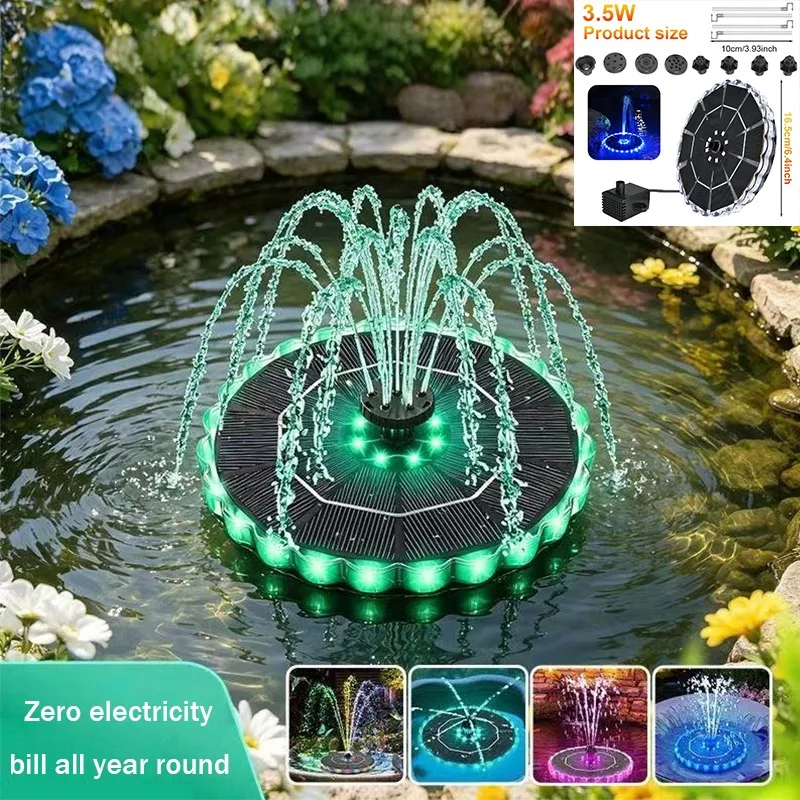 

3.5W Outdoor Garden Decoration Solar Fountain Decoration Water Indoor Pond With 7 Nozzles Fountain Light 7 Color Bird Bath