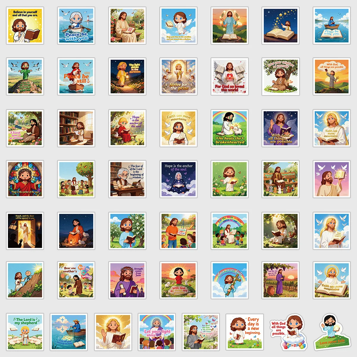 10/30/50PCS Jesus Cartoon Square Sticker DIY Phone Laptop Luggage Skateboard Graffiti Decals Fun for Kid