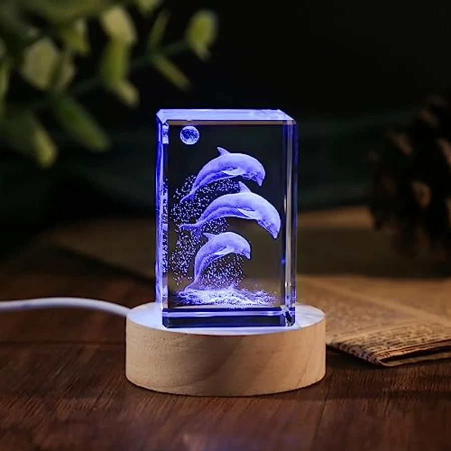 3D Crystal Dolphin Figurine Night Light with LED Base, Birthday Gift for Women, Thanksgiving Christmas Valentines Anniversary B - view 6