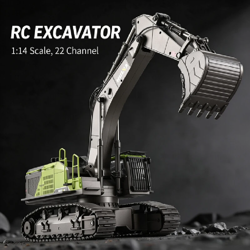 Huina 593 28ch 1:14 Alloy Rc Excavator Remote Control Digger Realistic Crawler Vehicle Hobby Model Toy Gift For Adults Boys