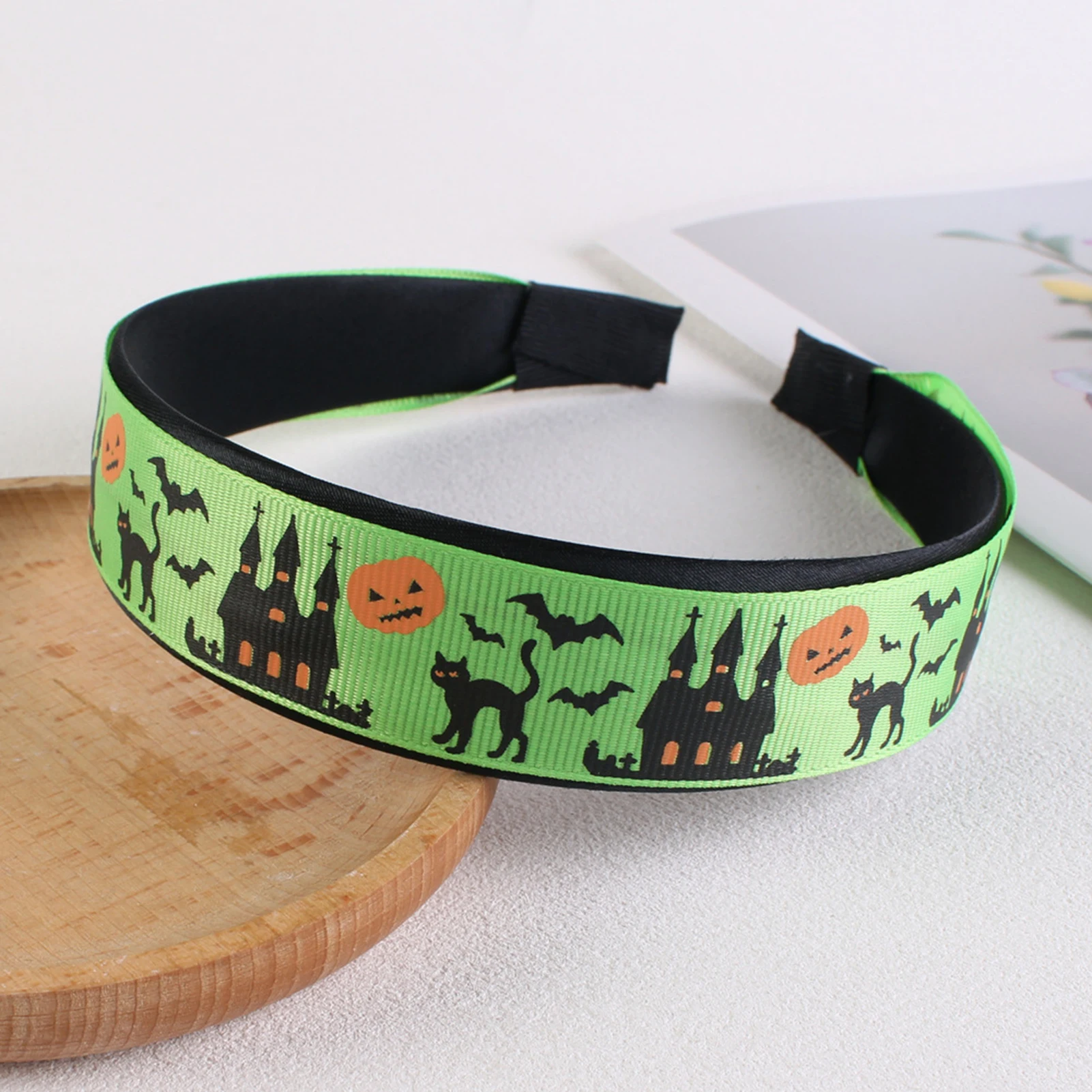 Picture 4: Halloween Ghost Print Hair Hoop Wide Headband Crown Hair Accessories for Kids Adult Costume Halloween Party Decoration