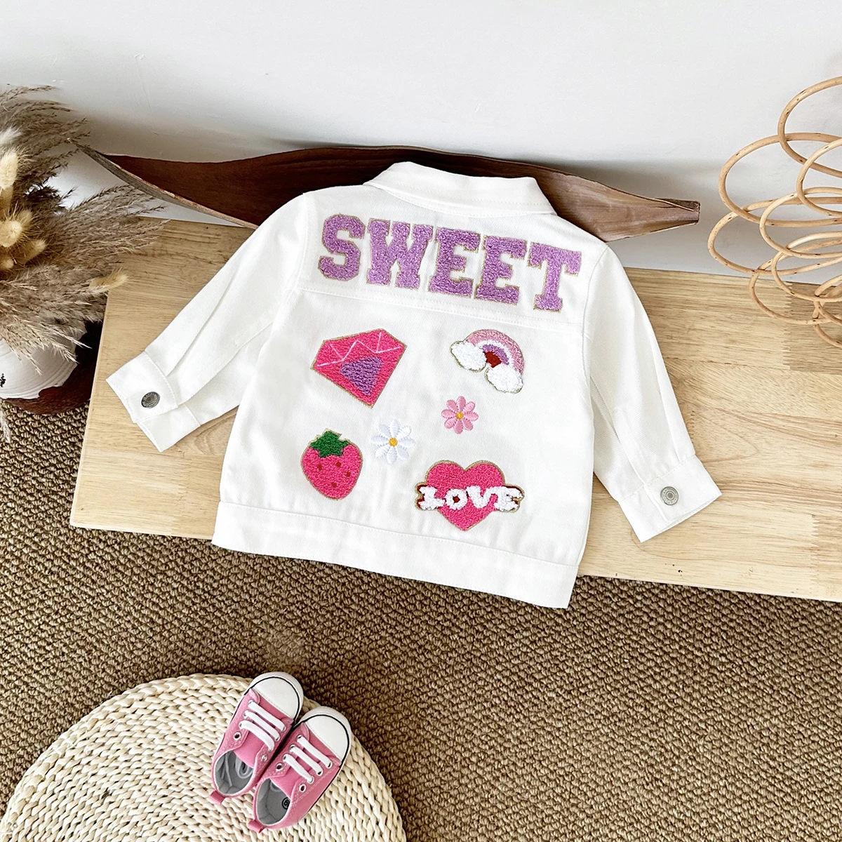 Fall Baby Girls Clothes Embroidered Cute Strawberry Jacket Winter Denim Coat Stylish Top Infant Girls Coat Lapel Workwear