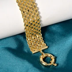 ZEA Wide Copper Link Chain Bracelets for Unisex 18K Gold Plated Wristband Miami Curb Bangle Punk Hip Hop Jewellery Party Gift