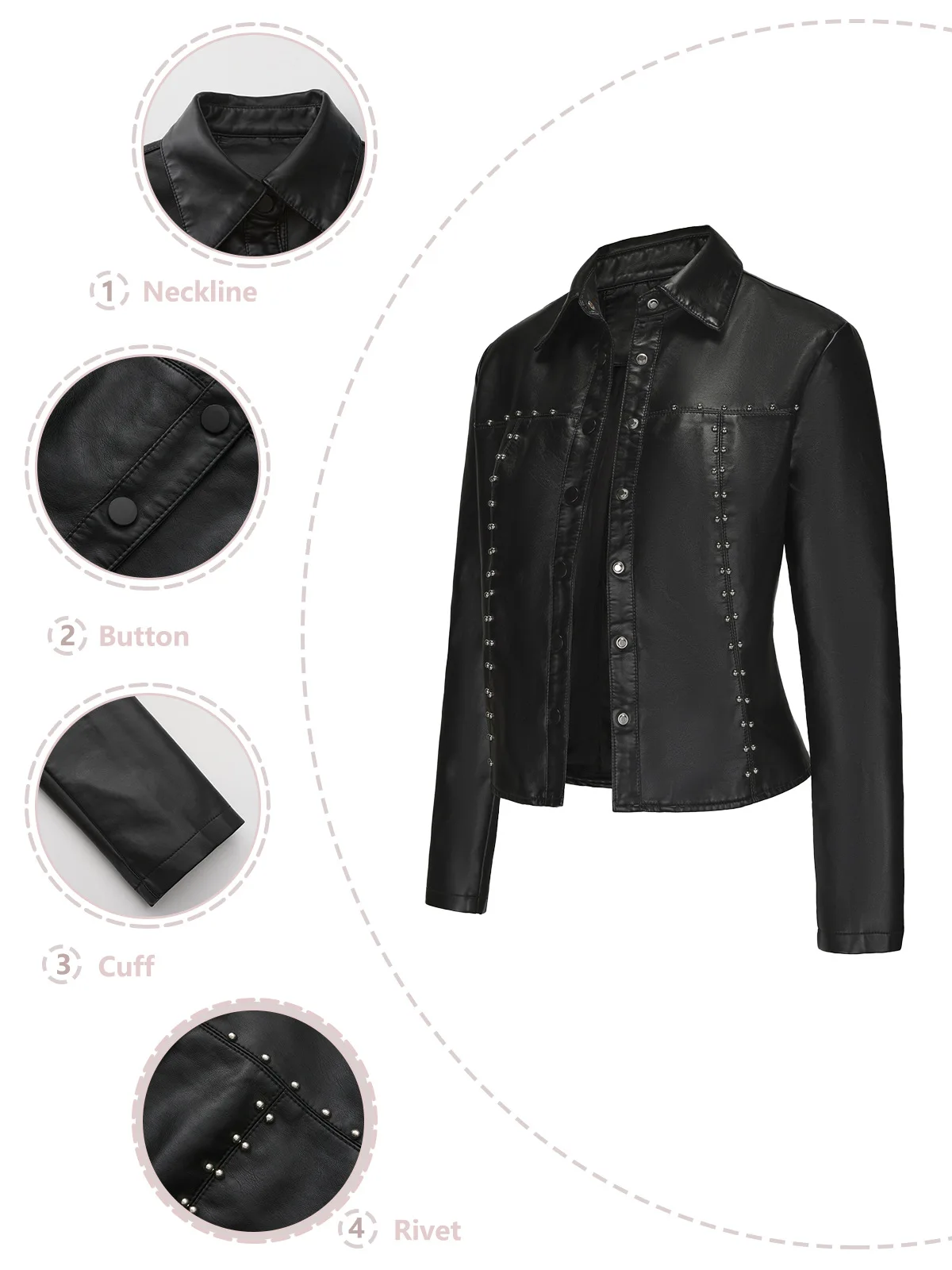 Spring and Autumn new rivet leather jacket sexy cardigan button up leather jacket motorcycle fashion trend thin outdoor jacket