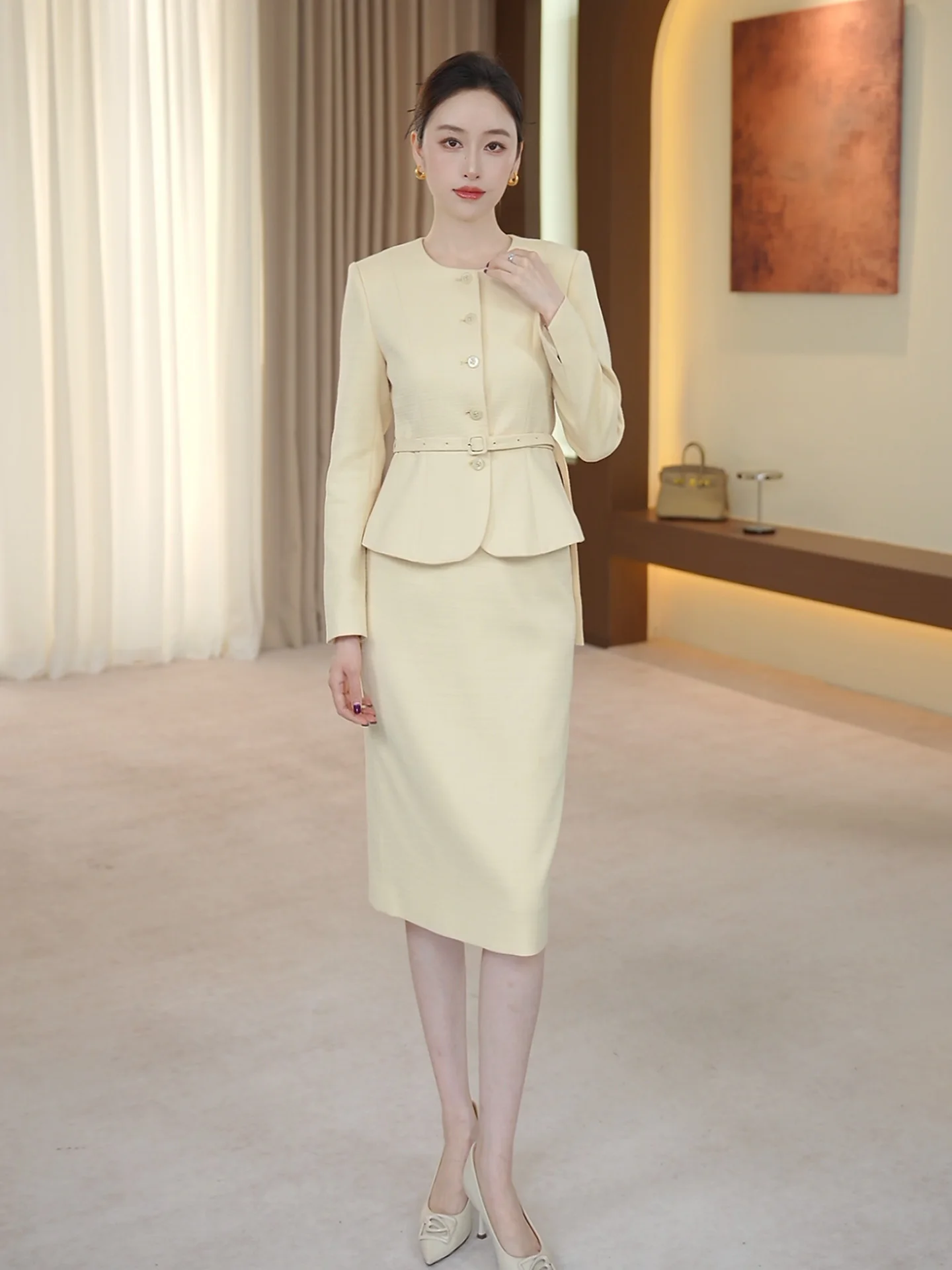 

Zhong Yellow Small Fraance Sle Suit Jaet And ter Skirt Set Women's Profional Formal Wear Spring 2026 New Arr...