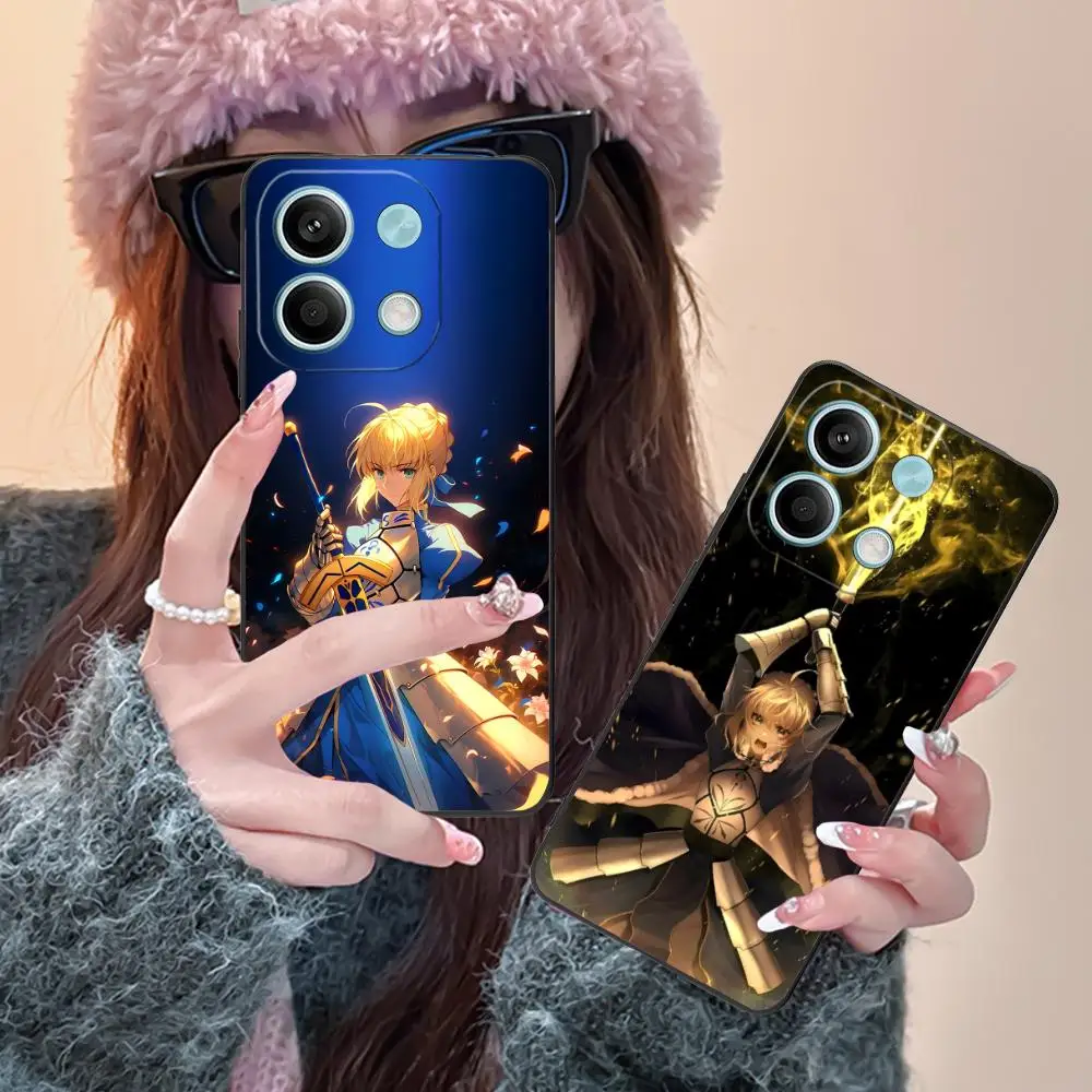 

Fate Stay Night Saber Phone Case for Xiaomi Redmi Note 14 13 12 11 10 9 S A Pro Plus Lite 5G Black Cellphones Pretty Smartphone