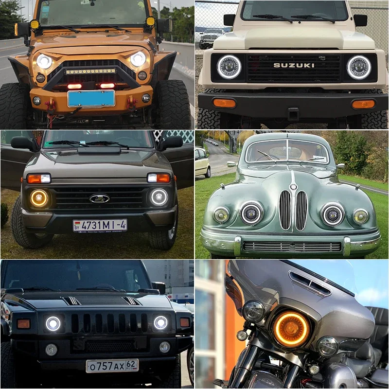 7 Inch Led Auto Headlight Motorcycle LED Headlight DRL Angel Eyes for Harley Honda Yamaha Jeep Lada Niva Urban Car H4 Headlamp