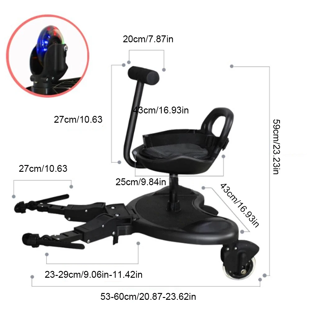 Second Child Standing Plate with Seat Baby Strollers Pedal Adapter Kid Standing Plate with Seat Pushchair Step Board Accessories