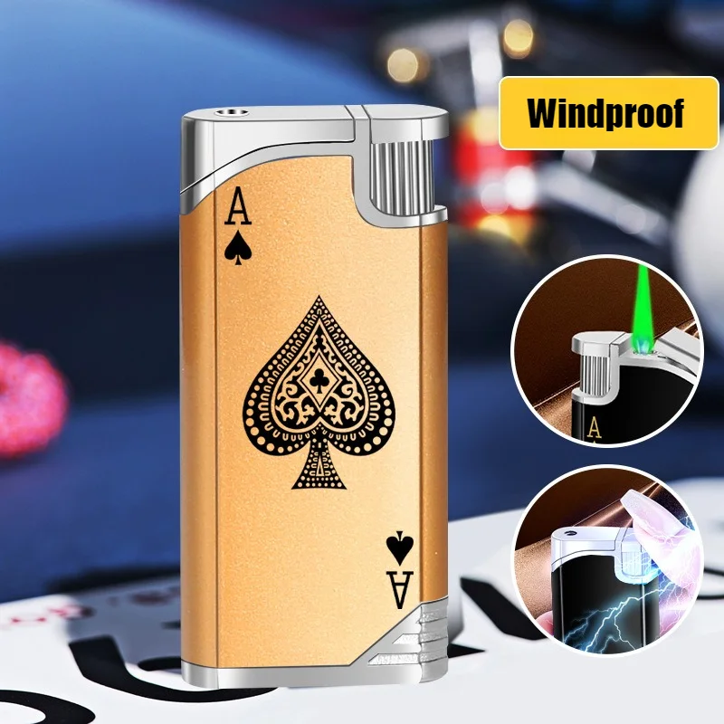 Poker Pattern Prank Toys Spoof Electric Shock Lighter Windproof Green Flame Inflatable Cigarettes Lighters & Smoking Accessories