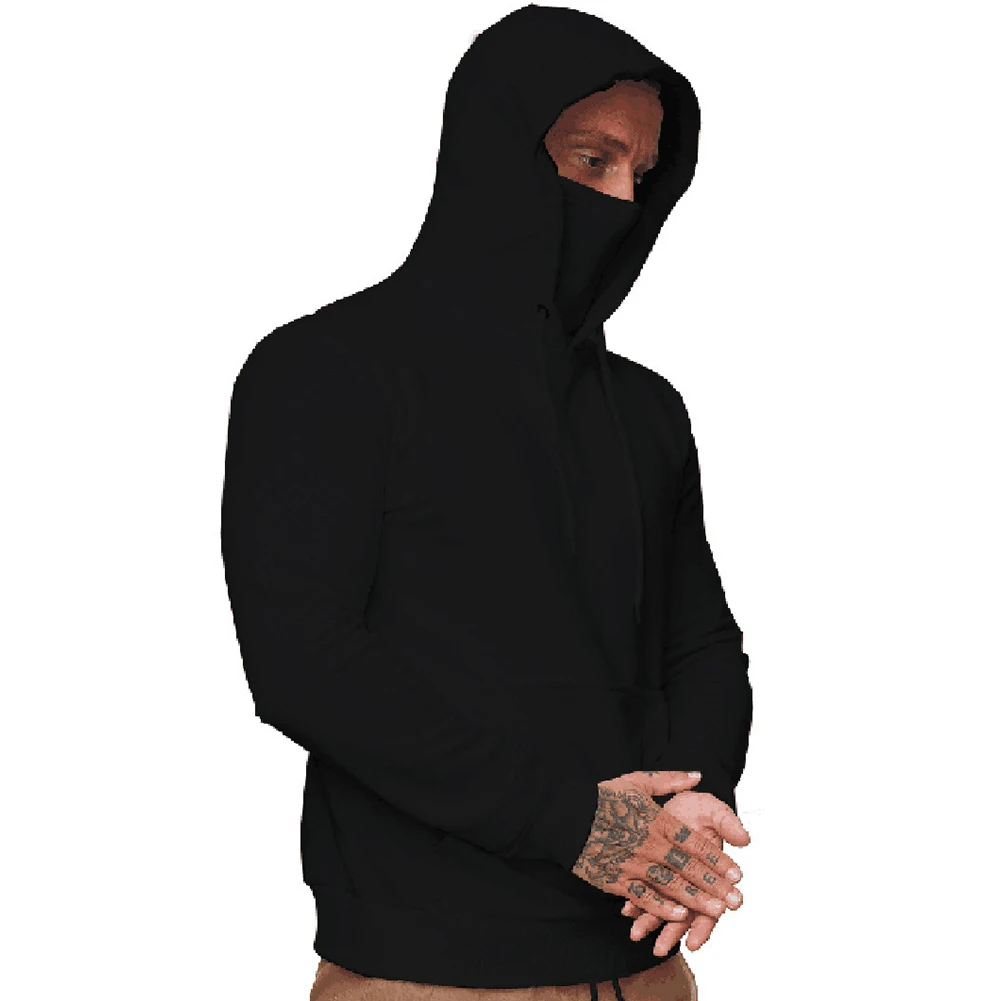 Hoodied Men's Hooded Hoodie with Face Guard Long Sleeve Casual Sweatshirt Jumper Black/White/Grey for Any Season