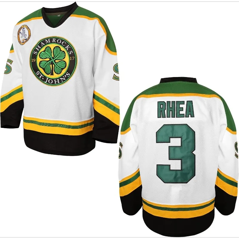Unisex Ice Hockey Fan Jersey 3D‑Print Rhea 3 Shamrock‑Inspired Black Green‑Gold V‑Neck Striped Breathable Long‑Sleeve Sports Top