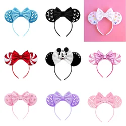 Bandeaux de cheveux Disney pour enfants, nœud rose, accessoires de cheveux, bande de cosplay, Minnie Mouse, bébé, anime, sauna, Chester, femmes