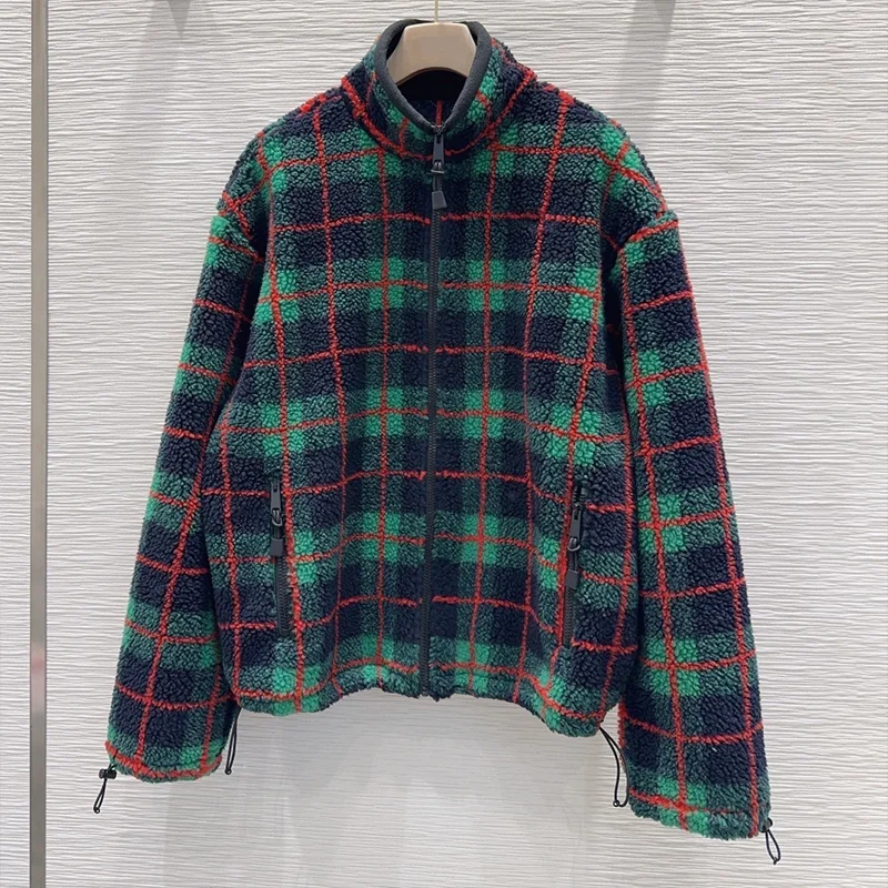 

Высококачественное разноцветное женское пальто из шерсти и полиэстера в клетку с вышитым логотипом, зимняя одежда 25102747