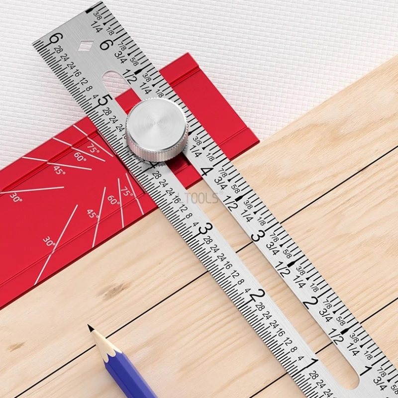 

Multi-role Foldable Depth Measuring Ruler Woodworking Multi-angle Marking Ruler Adjustable Positioning Scribing Protractor Tools