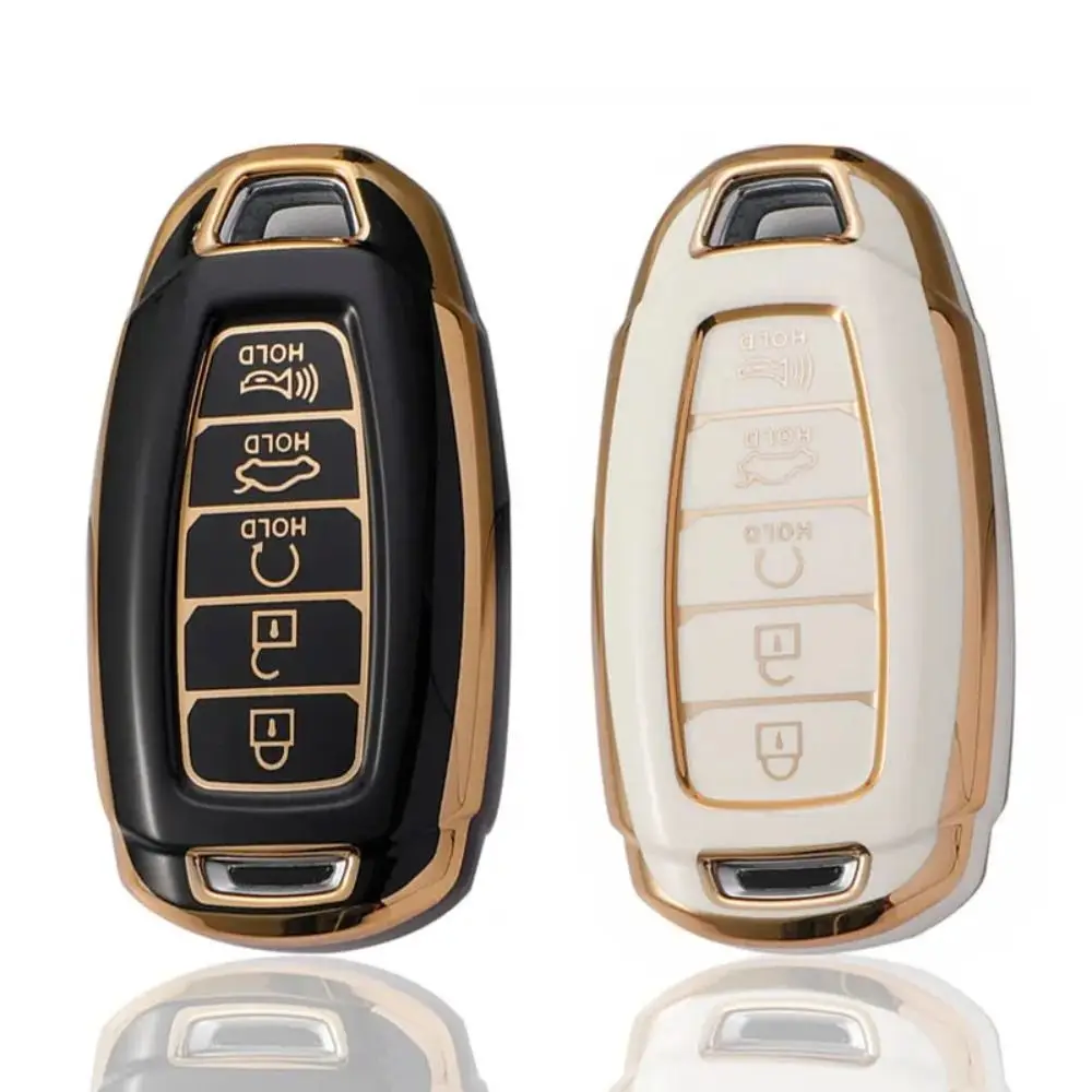 TPU Car Key Case Key Protector Gold Edge Key Case Cover for Hyundai i30 Ix35 /KONA/Encino/Solaris/Azera/Accent/Palisade