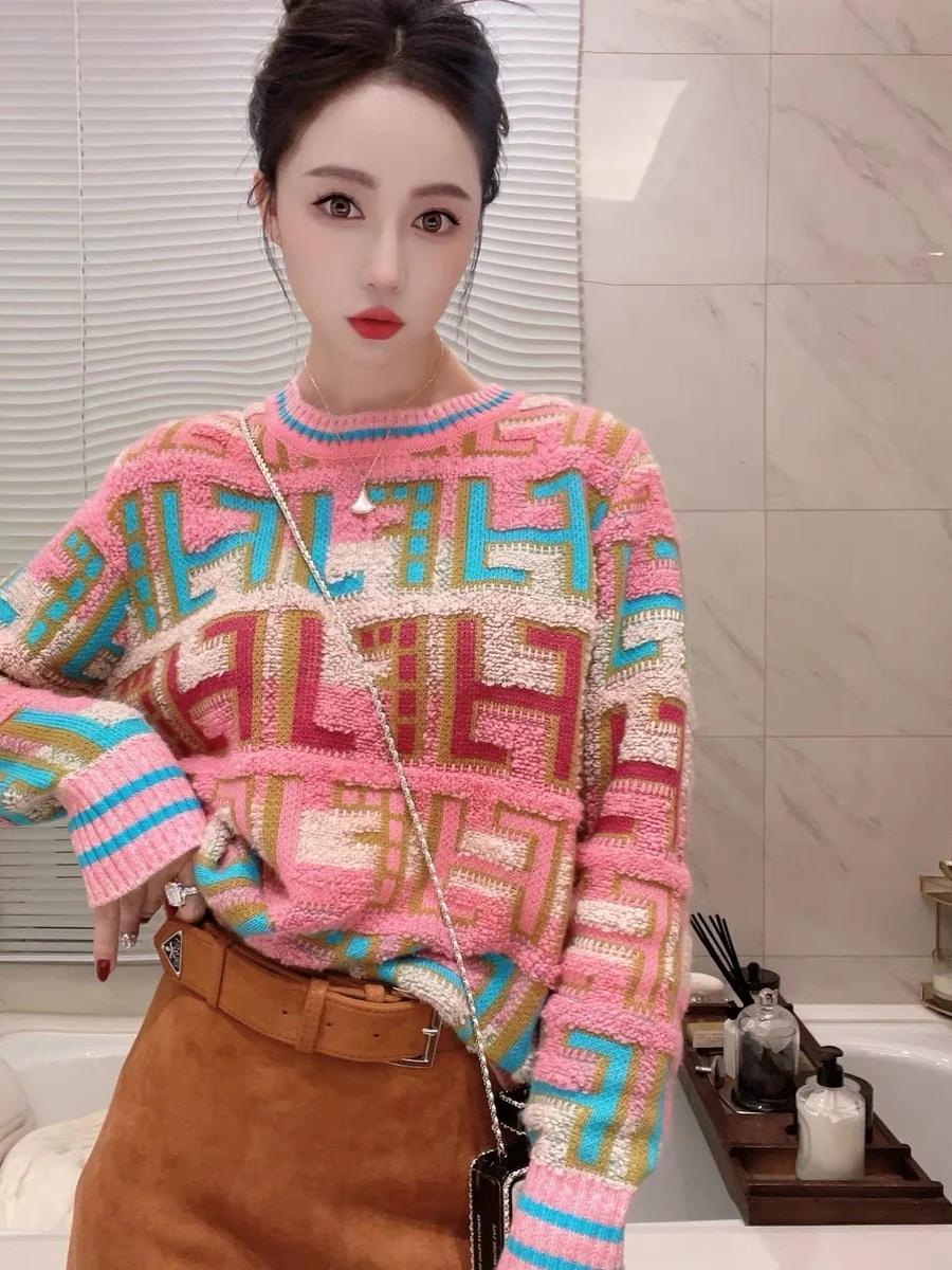 Faionable Letter Embroidered Knitted Sweater Slimming Color Blo Design Autumn Winter New Sle Warmth Commute Sle round...