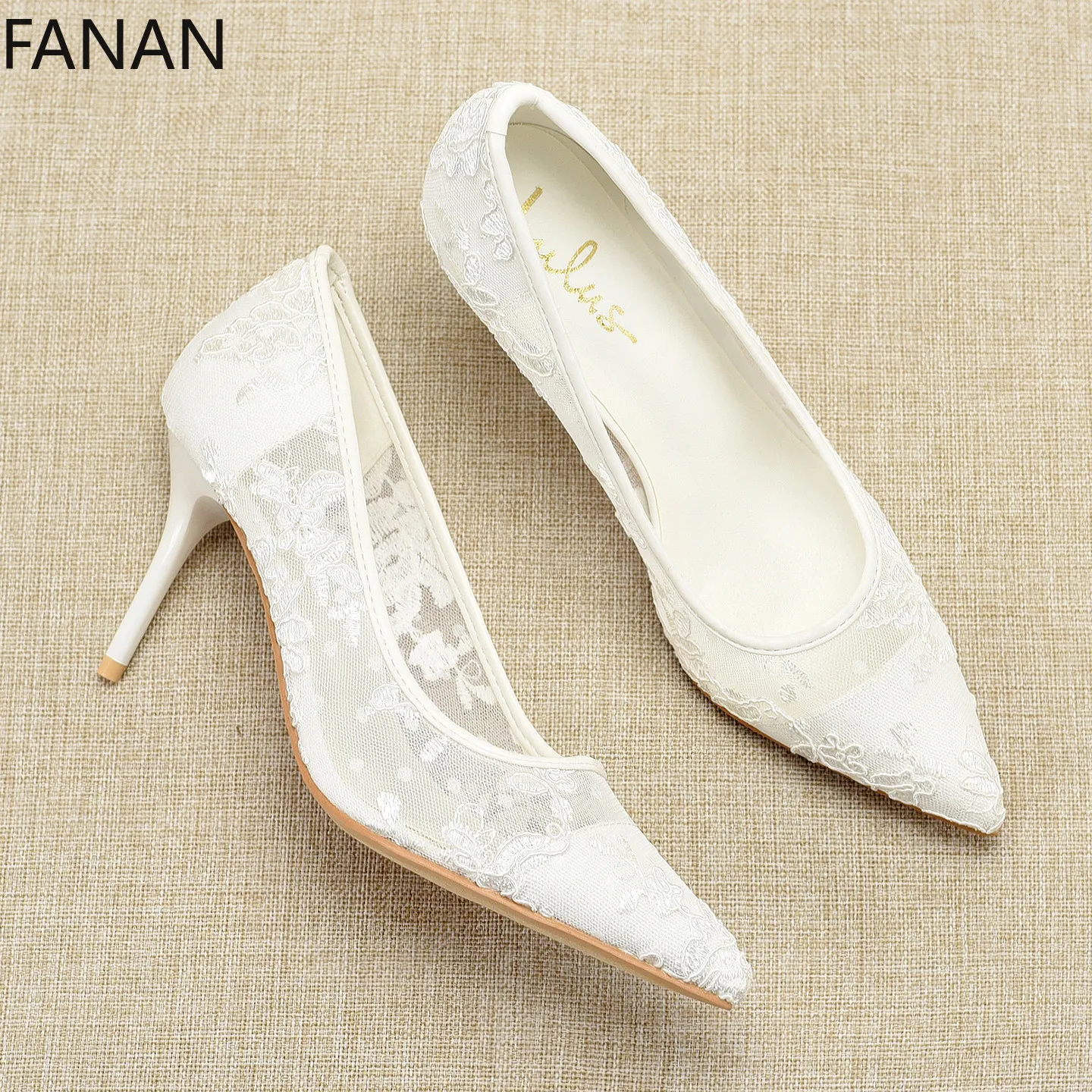 

Lace High Heels Women's Shoes Stiletto Elegantsexycut Out Pointed Toe Flats Mesh Embroider White Wedding Shoes 2026