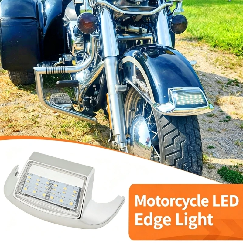 Motorcycle Mudguard Tip LED Lamp with Visible LED Array and Clear Lens, Bright Plated ABS Trim Light for 1996-2013 Front D7YA