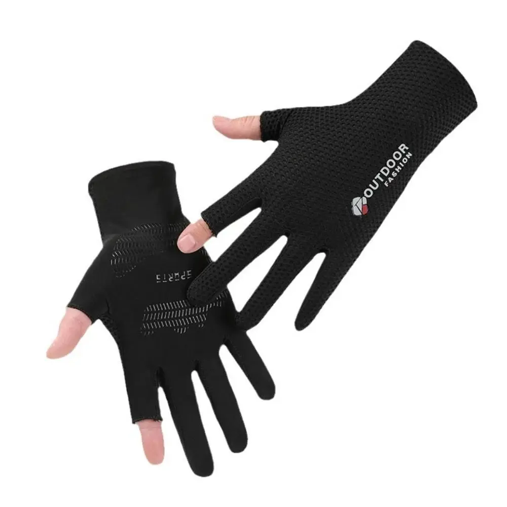 

Cool Show Two Fingers Ice Silk Gloves Mesh Thin Cycling Mittens Sun Protection Non-slip Sports Gloves Male