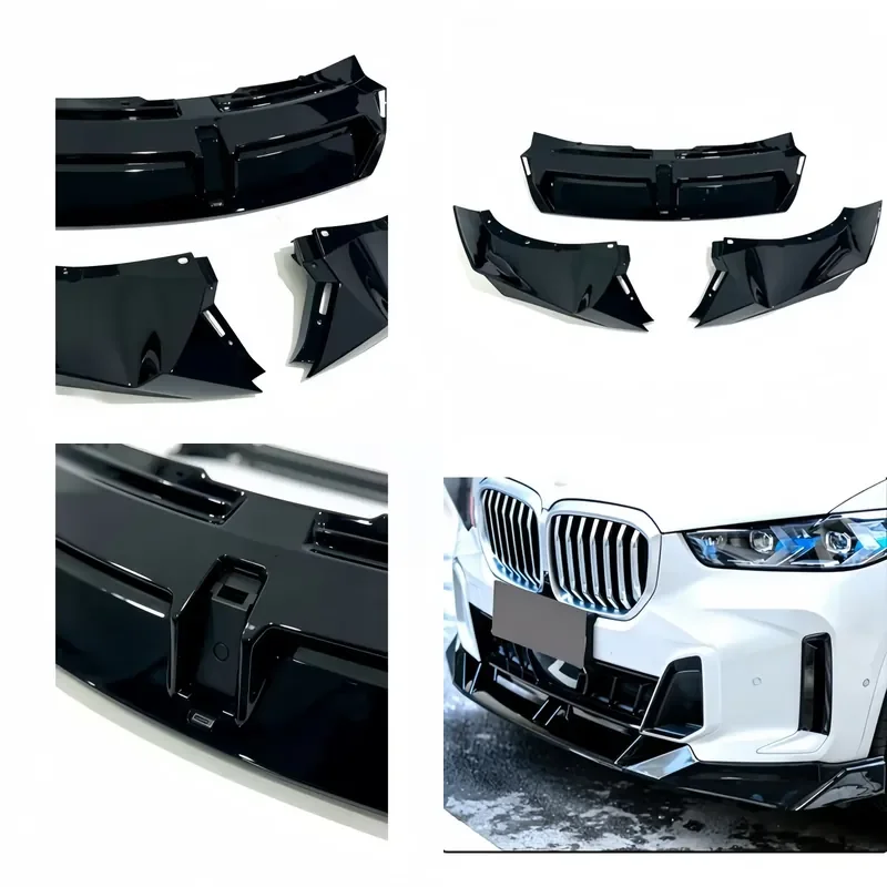 Bright Black 3pcs Front Bumper Lip Spoiler for 2019-2025 BMW X5 G05 SUV Exterior Modified Body Kit Trim