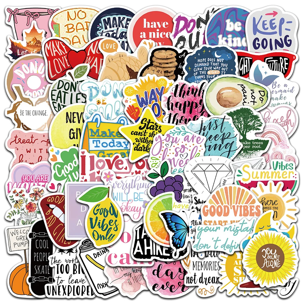 

50pcs Funny Cartoon English Motivational Phrases Stickers Waterproof Graffiti For Luggage Guitar Phone Laptop Positive Decals