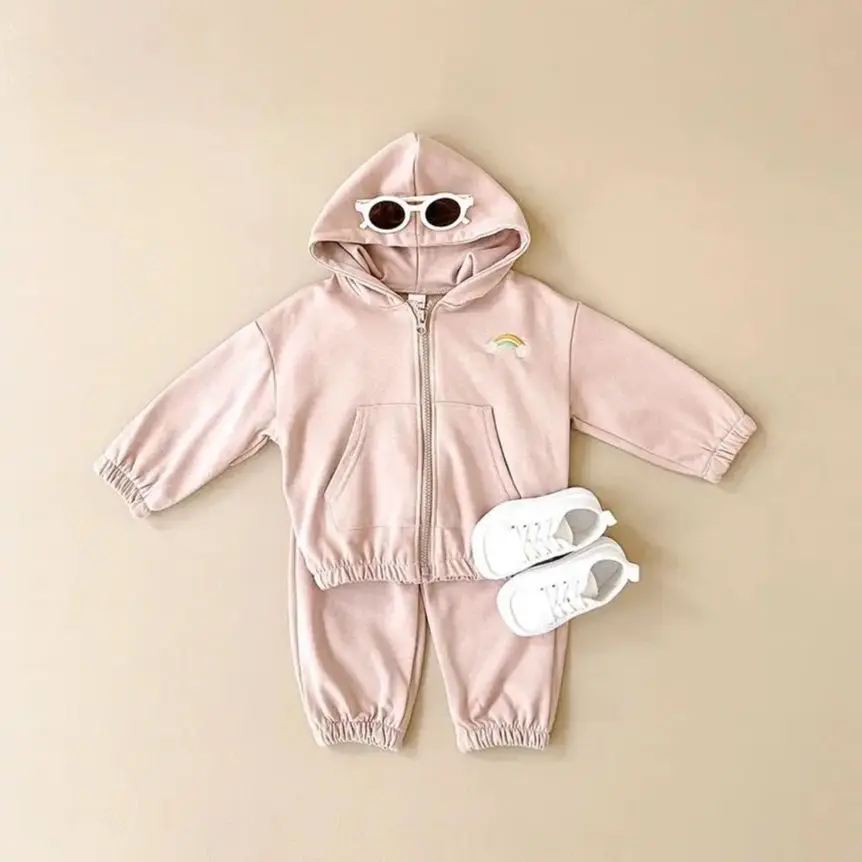 Newborn Baby Set Girls Boys Baby Sports Sweater Clothing Rainbow Embroidered Long Sleeves Hoodie+Pants Casual 2PCS