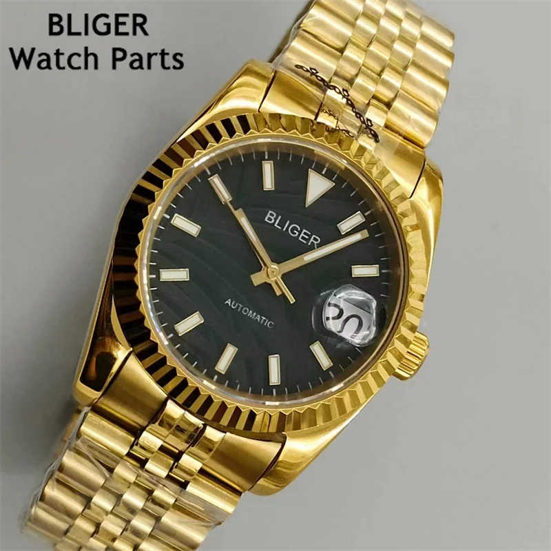 BLIGER 36mm /39mm Silver Dial Gold NH35A Automatic Mens Watch Sapphire Glass Luminous Dial