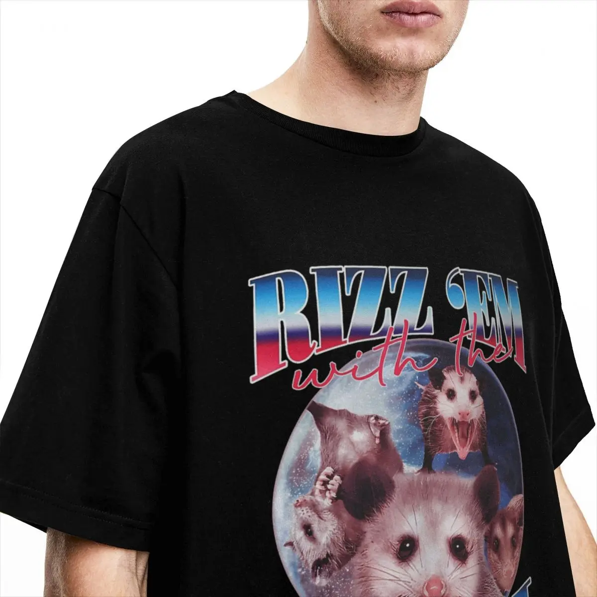 Funny Funny Rizz Em With The Tism Opossum T-Shirts Men Women's Round Collar Pure Cotton Short Sleeve Tees 6XL Clothes