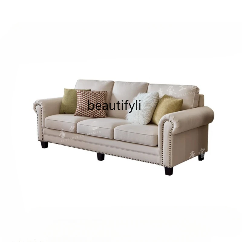 

American Retro Fabric Sofa French Small Apartment Cotton Linen Sofa Combination Can Be Customized