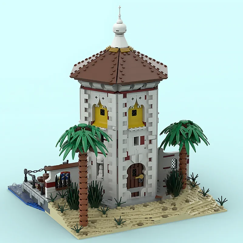 مدينة شارع عرض نموذج MOC قوالب بناء برج الجزيرة القلعة وحدات التكنولوجيا الهدايا عطلة تجميع ألعاب أطفال البدلة