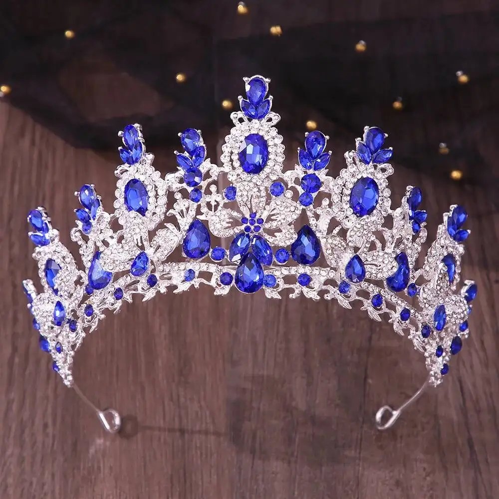 AB Pink Flower Royal Wedding Crown For Queen Rhinestone Crystal Bridal Diadem Pageant Headdress Bride Tiara Hair Accessories
