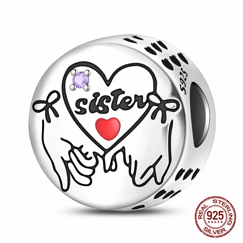 

925 Sterling Silver Zircon Romantic Hand-in-Hand Pendant Beads Paired with an Original Bracelet DIY Womens Jewelry Gift