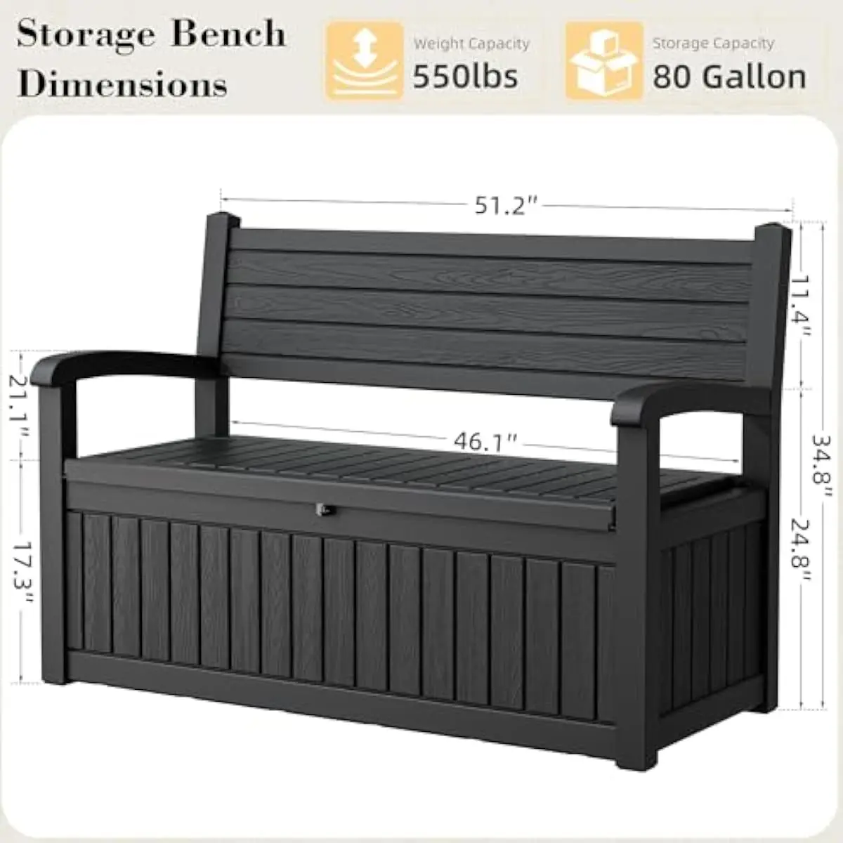 80 Gallon Outdoor Storage Bench Deck Box Waterproof Resin, Lockable Patio Furniture with Seat for Garden Tools Cushions