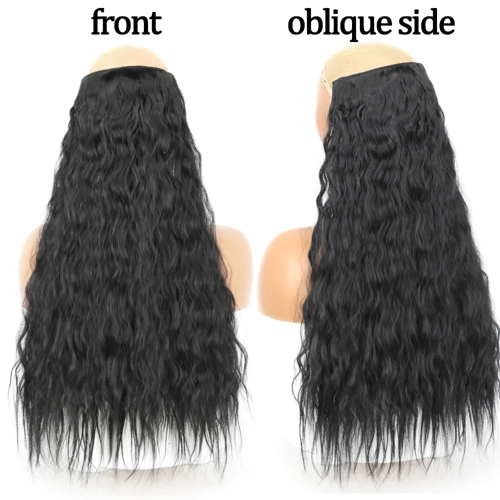 AZQUEEN-extensiones de cabello rizado largo sintético para mujer, peluca negra resistente al calor, 5Clips, 22 pulgadas, adecuado para usar