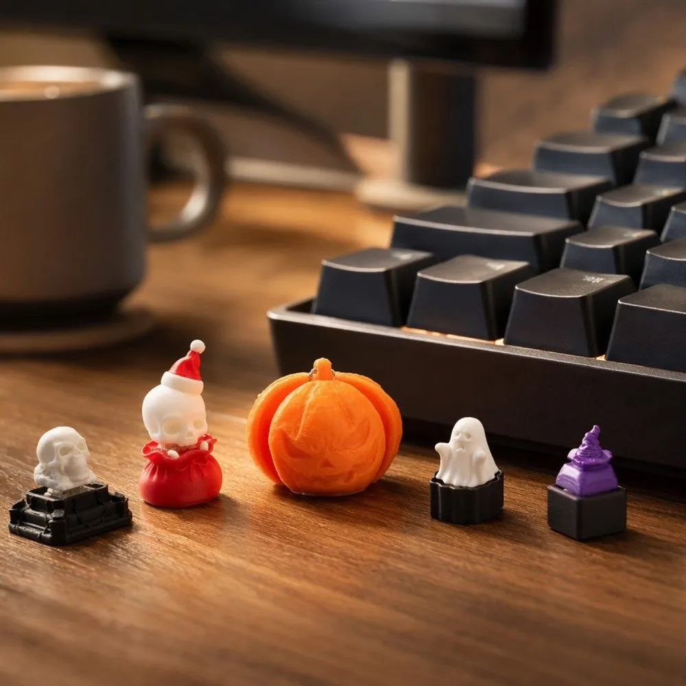 Novelty Halloween Pumpkin Keychain Gothic Style Click Sound Ghost Witch Hat Pendant 3D Printed Mechanical Click