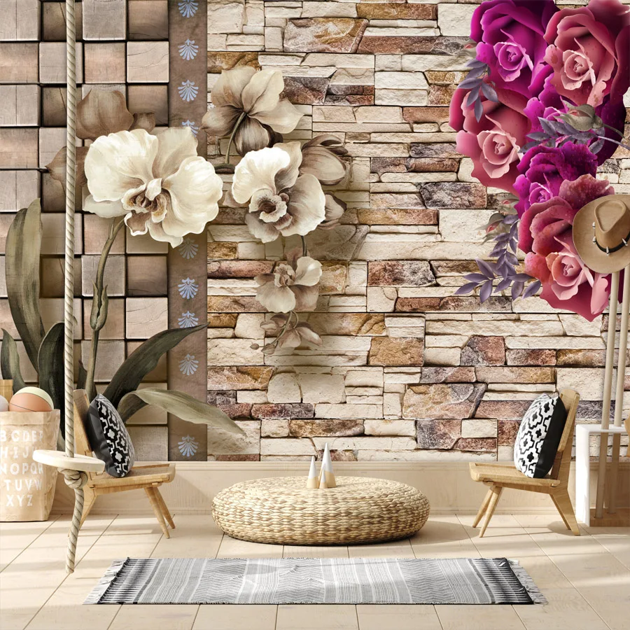 

Custom Self Adhesive Optional Wallpapers for Living Room Wall Papers Home Decor Brick Rose TV Walls Covering Mural Roll Prints