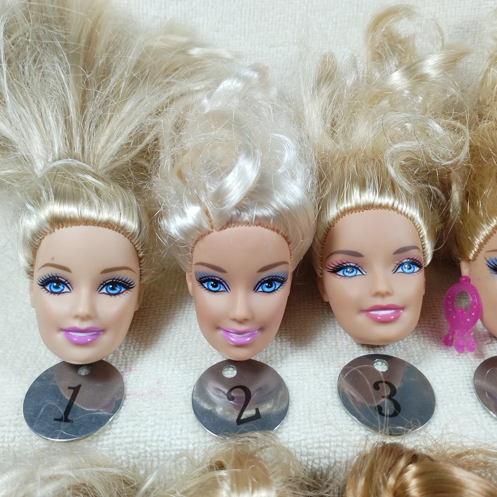 B5-7 Original Foreign Trade Europe Smile Blue Eyes Beauty 1/6 OOAK NUDE Doll Head Mussed Golden Hair for DIY 90% NEW B